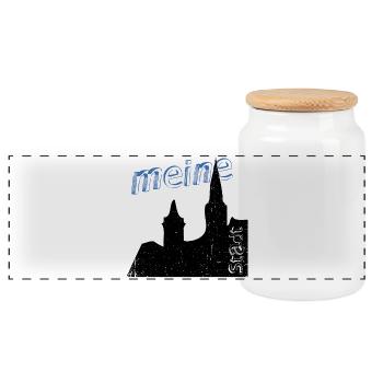 meine Stadt - Panorama Keksdose mit Holzdeckel - Weiß - Vorne