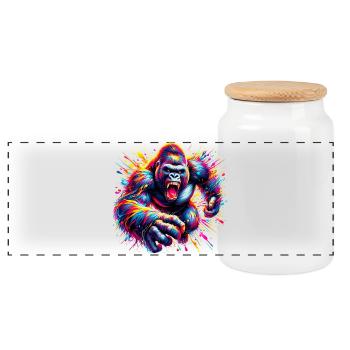 Gorilla - Panoramic Cookie Jar with Wooden Lid - white - Front
