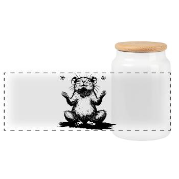 Zen hamster sitting black and white - Panoramic Cookie Jar with Wooden Lid - white - Front