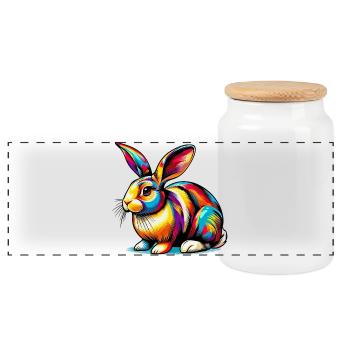 Lapin - Boîte à biscuits avec couvercle en bois - blanc - Devant