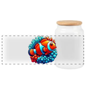 Clownfish - Panoramic Cookie Jar with Wooden Lid - white - Front