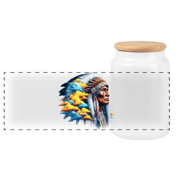 American Indian American - Panoramic Cookie Jar with Wooden Lid - white - Front
