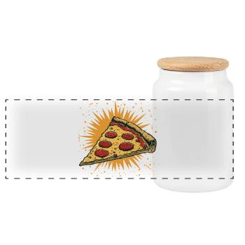 Pizza Slice Graphic - Panoramic Cookie Jar with Wooden Lid - white - Front