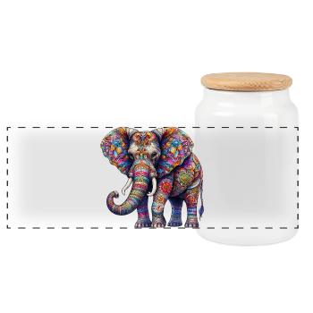 Elefant - Panorama Keksdose mit Holzdeckel - Weiß - Vorne