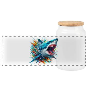 Shark - Panoramic Cookie Jar with Wooden Lid - white - Front