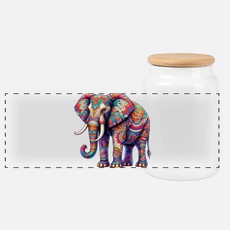 Elefant - Panorama Keksdose mit Holzdeckel - Weiß