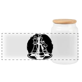 Chess pieces - Panoramic Cookie Jar with Wooden Lid - white - Front