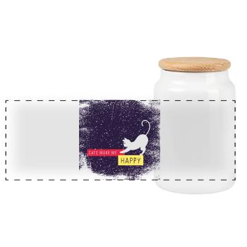 Cats make me happy with dirty border - Panoramic Cookie Jar with Wooden Lid - white - Front
