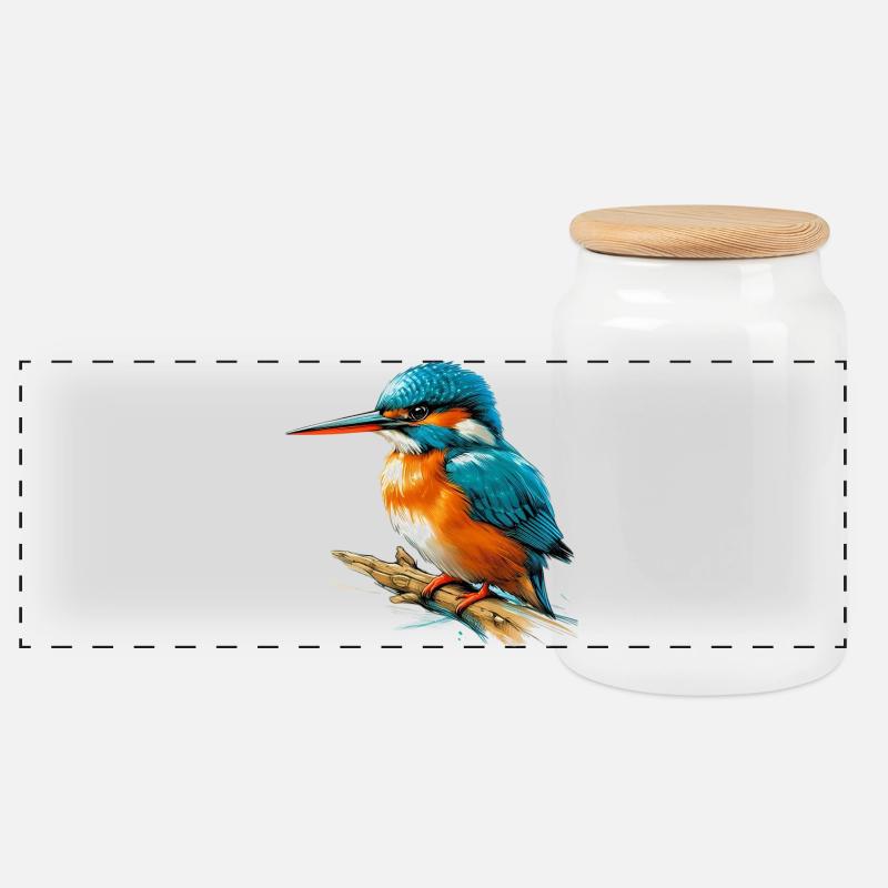 Eisvogel - Panorama Keksdose mit Holzdeckel - Weiß