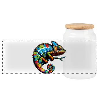 Chameleon - Panoramic Cookie Jar with Wooden Lid - white - Front