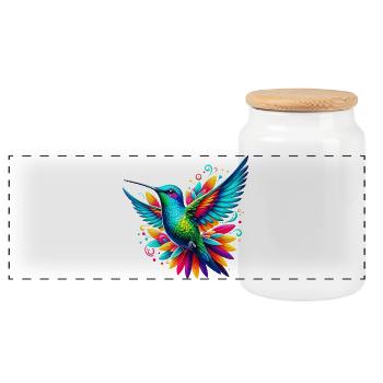 Hummingbird - Panoramic Cookie Jar with Wooden Lid - white - Front