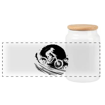 Mountain biking - Panoramic Cookie Jar with Wooden Lid - white - Front