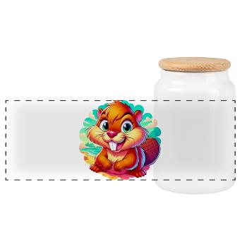 Beaver - Panoramic Cookie Jar with Wooden Lid - white - Front