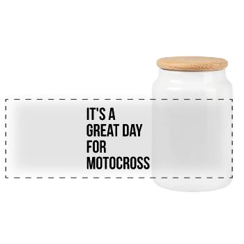 Motocross - Panoramic Cookie Jar with Wooden Lid - white - Front