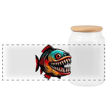 Piranha - Boîte à biscuits avec couvercle en bois - blanc - Devant