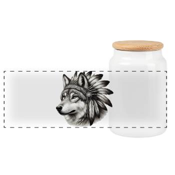 Amerikanischer Indianerwolf Amerikanische Rothaut - Panorama Keksdose mit Holzdeckel - Weiß - Vorne