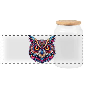 Hibou - Boîte à biscuits avec couvercle en bois - blanc - Devant