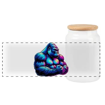 Gorilla - Panoramic Cookie Jar with Wooden Lid - white - Front