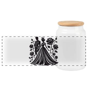 Romantic Couple: The Power of Love & Connection - Panoramic Cookie Jar with Wooden Lid - white - Front