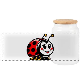 Ladybird - Panoramic Cookie Jar with Wooden Lid - white - Front