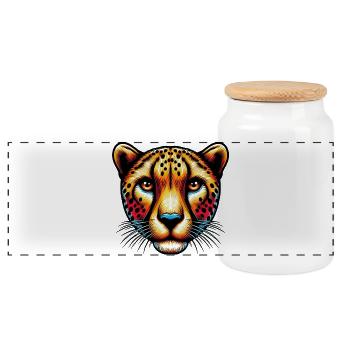 Cheetah - Panoramic Cookie Jar with Wooden Lid - white - Front