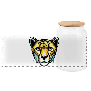 Cheetah - Panoramic Cookie Jar with Wooden Lid - white - Front