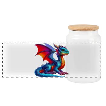 Dragon - Panoramic Cookie Jar with Wooden Lid - white - Front
