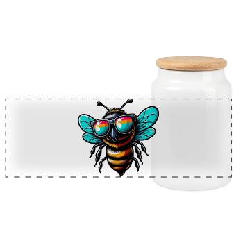Abeille - Boîte à biscuits avec couvercle en bois - blanc - Devant