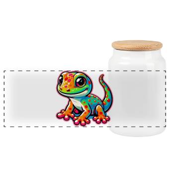 Gecko - Panorama Keksdose mit Holzdeckel - Weiß - Vorne
