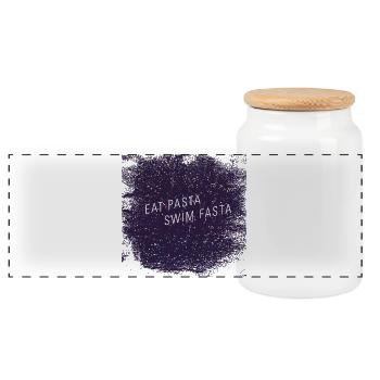 Eat Pasta swim fasta > typo - Panoramic Cookie Jar with Wooden Lid - white - Front