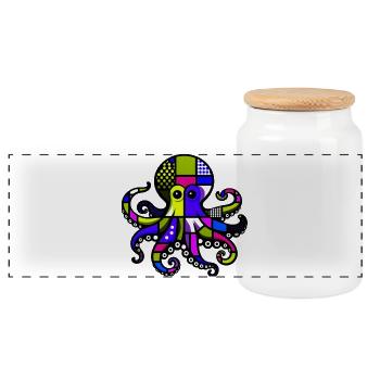 Octopus - Panoramic Cookie Jar with Wooden Lid - white - Front