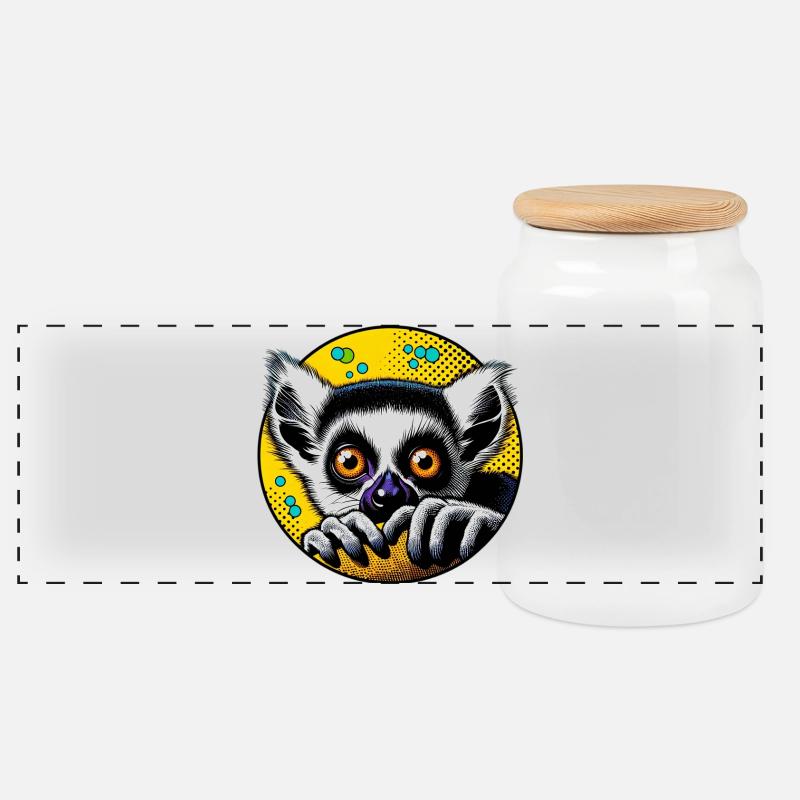Lemur - Panorama Keksdose mit Holzdeckel - Weiß