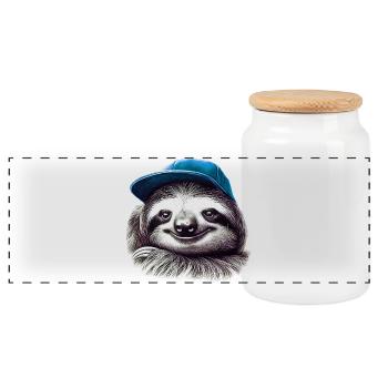 Sloth - Panoramic Cookie Jar with Wooden Lid - white - Front