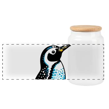 Pingouin - Boîte à biscuits avec couvercle en bois - blanc - Devant