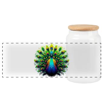 Peacock - Panoramic Cookie Jar with Wooden Lid - white - Front