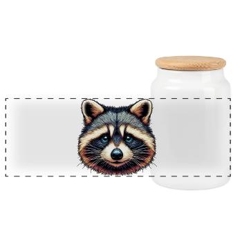Raccoon - Panoramic Cookie Jar with Wooden Lid - white - Front