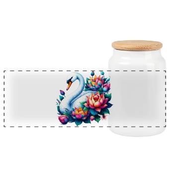 Swan decorated with lotus flowers flower - Panoramic Cookie Jar with Wooden Lid - white - Front