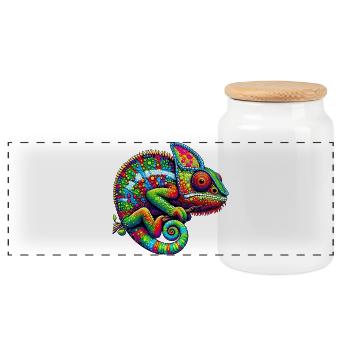 Chameleon - Panoramic Cookie Jar with Wooden Lid - white - Front