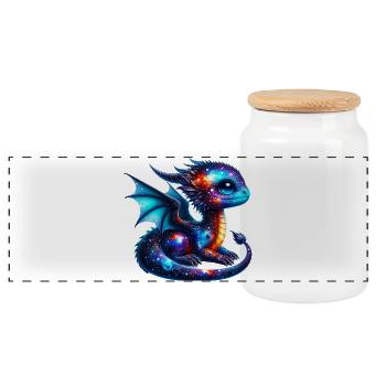 Dragon - Panoramic Cookie Jar with Wooden Lid - white - Front