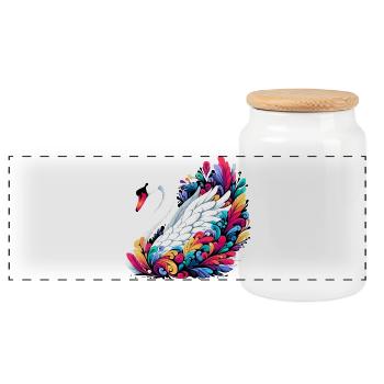 Swan - Panoramic Cookie Jar with Wooden Lid - white - Front