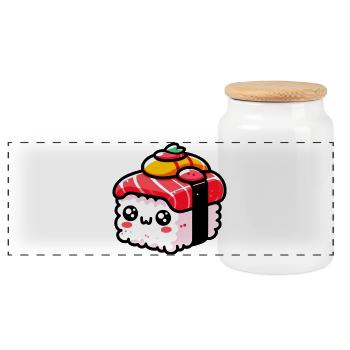 Sushi - Panoramic Cookie Jar with Wooden Lid - white - Front