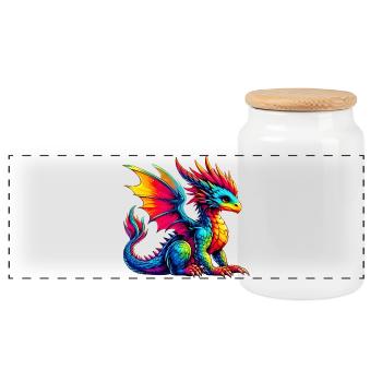 Drache - Panorama Keksdose mit Holzdeckel - Weiß - Vorne