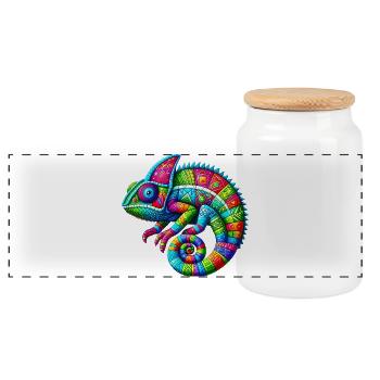 Chameleon - Panoramic Cookie Jar with Wooden Lid - white - Front