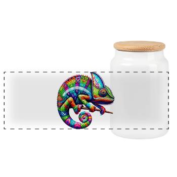 Chameleon - Panoramic Cookie Jar with Wooden Lid - white - Front