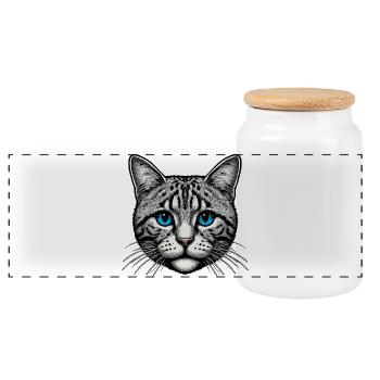 Chat - Boîte à biscuits avec couvercle en bois - blanc - Devant
