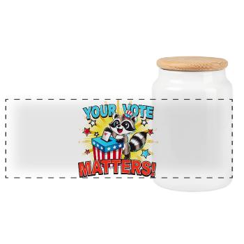 A raccoon casts his vote in the US election - Panoramic Cookie Jar with Wooden Lid - white - Front