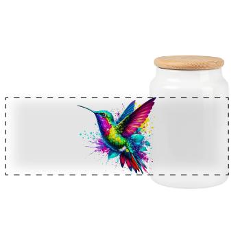 Hummingbird - Panoramic Cookie Jar with Wooden Lid - white - Front