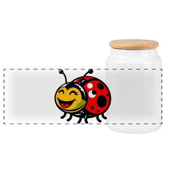 Ladybird - Panoramic Cookie Jar with Wooden Lid - white - Front