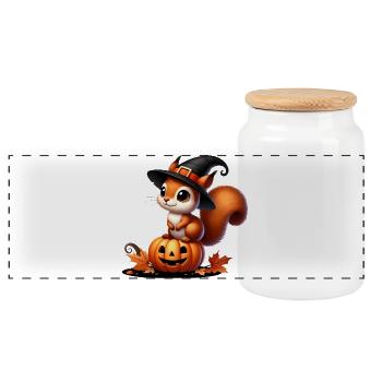 Cute Halloween Squirrel: Sweet Scary Fun - Panoramic Cookie Jar with Wooden Lid - white - Front