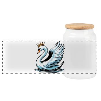 Swan - Panoramic Cookie Jar with Wooden Lid - white - Front